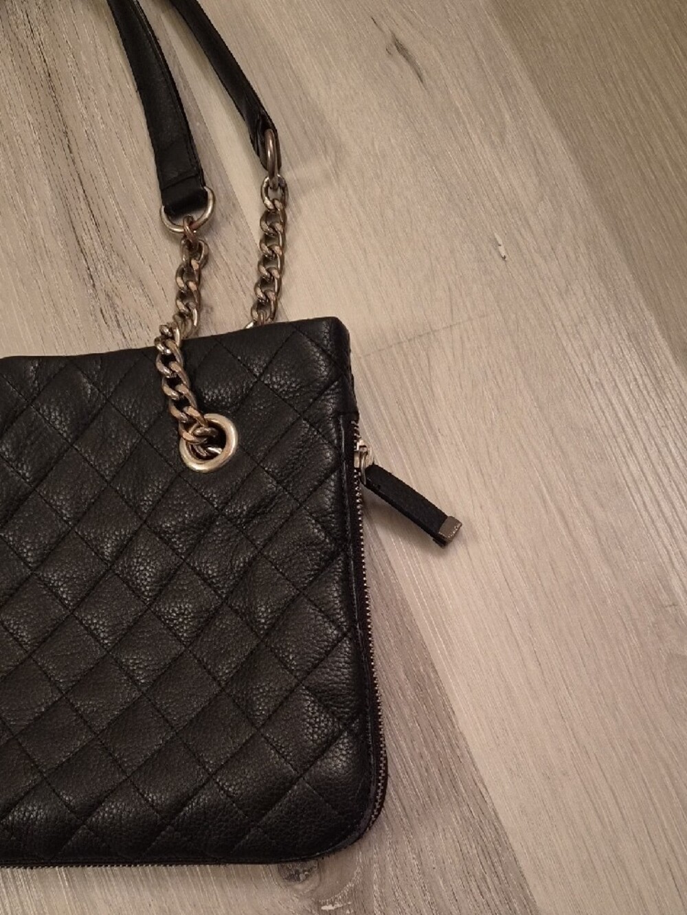 Calvin Klein Black Quilted Shoulder Bag with Silver Chain Straps - Picture 8 of 14